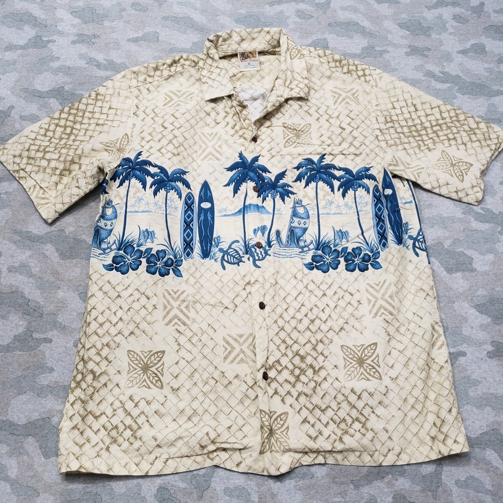 Winnie‎ Fashion Shirt Mens XL Tan Short Sleeve Button-Up Surf Hawaiin